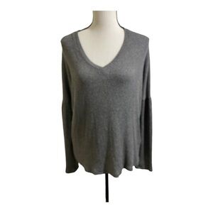Lucky Brand womens V-neck ribbed bell sleeves sweater grey size Small.Rayon